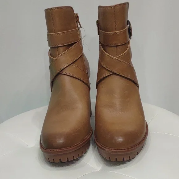 Lyra Naturalizer women's high heels boots TAN buckle water repellent 9 1/2 new - Picture 3 of 8